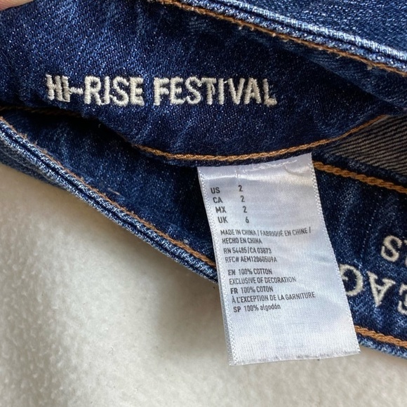 American Eagle Women’s Shorts Hi-Rise Festival Denim Jean Shortie Holes Crochet - Picture 9 of 11